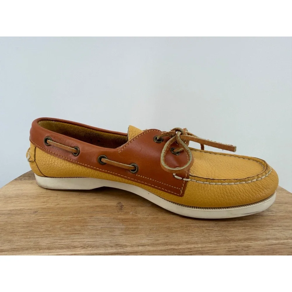 Dooney & Bourke Mens All Weather Leather Boat Shoes Yellow Tan 7 M 97767 USA